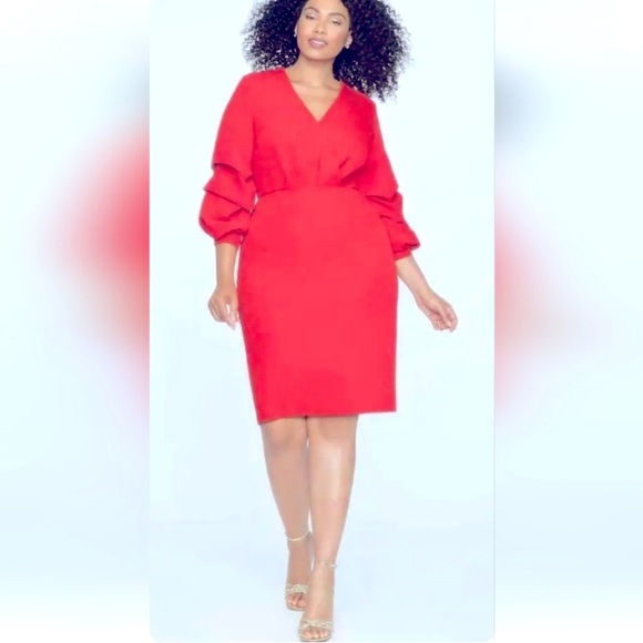 Eloquii Dresses & Skirts - Eloquii ruched sleeve red dress size 18